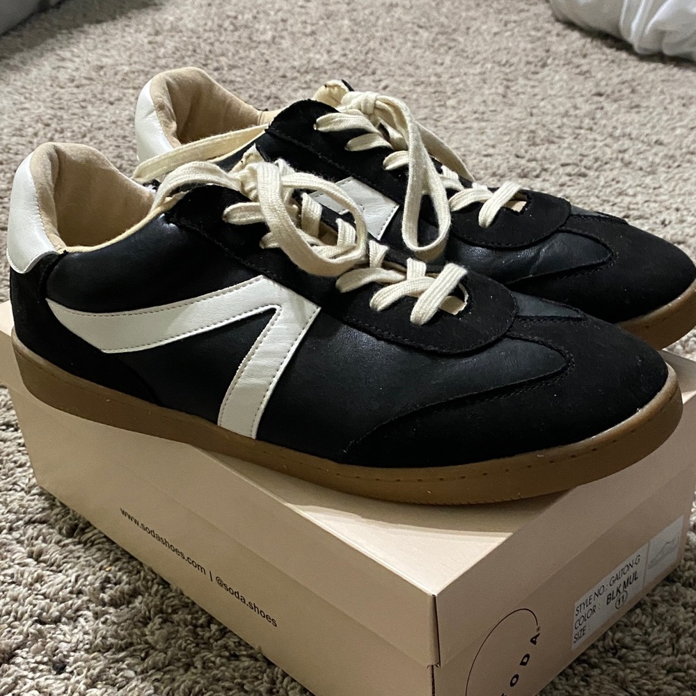 Soda Black Sneakers with Cream Accents and Gum Sole